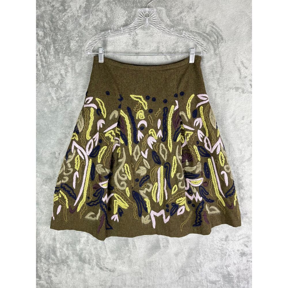 Isda & Co Embellished Wool A Line Skirt 4 Embroidered Fairy Forest Cottagecore‎